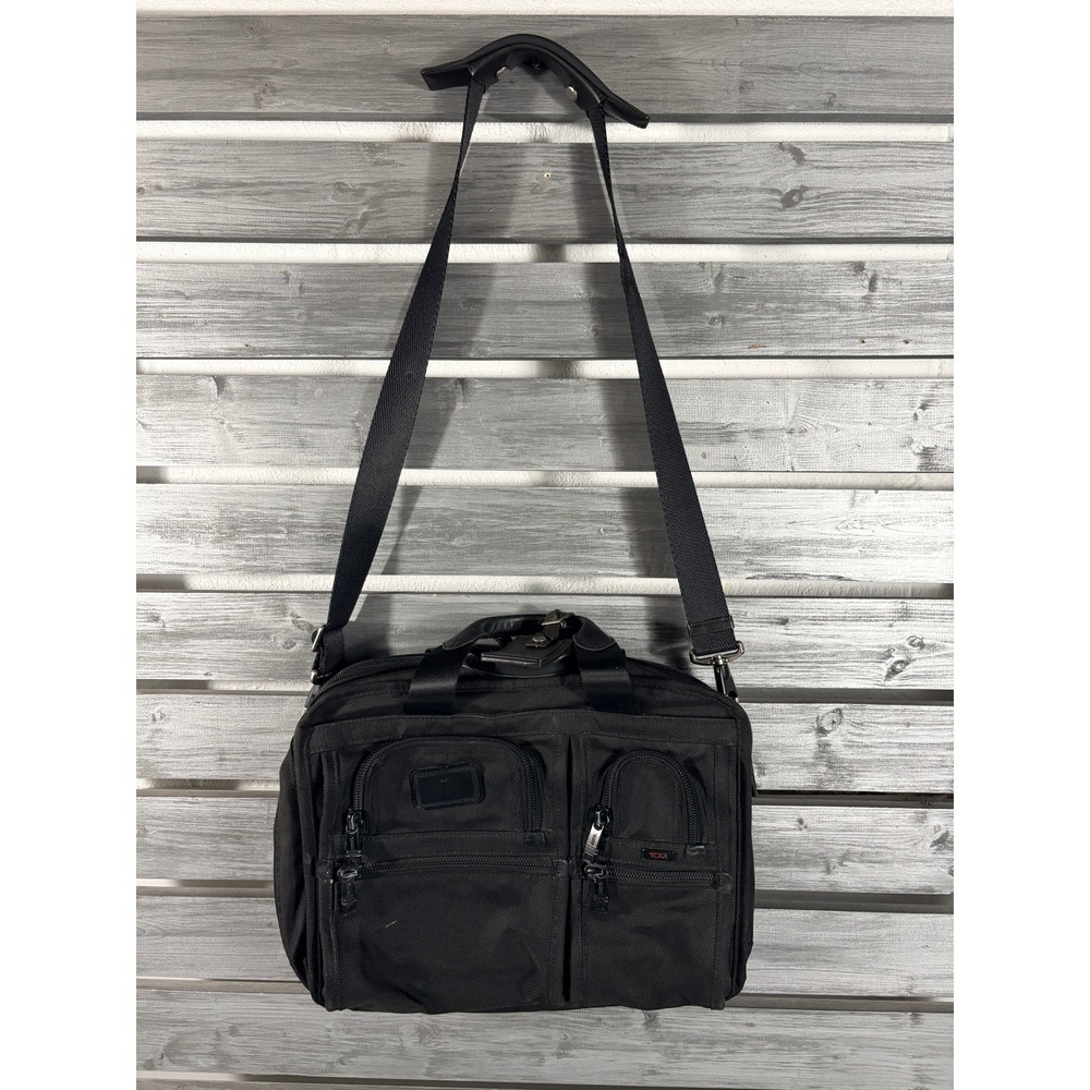 Tumi T-Pass Black Ballistic Nylon Expandable Laptop Briefcase Messenger Bag